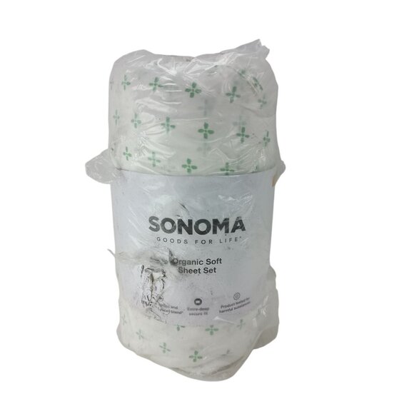 SONOMA Good For Life 4 Piece Sheet Set fULL Size 320 Green Criss Cross - Picture 2 of 5